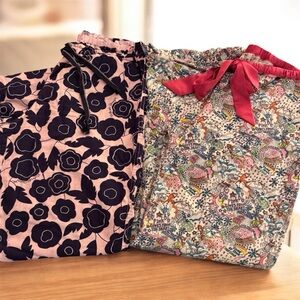 Victoria’s Secret Floral flannel Pajama Pants Set with Pink and Navy Patterns